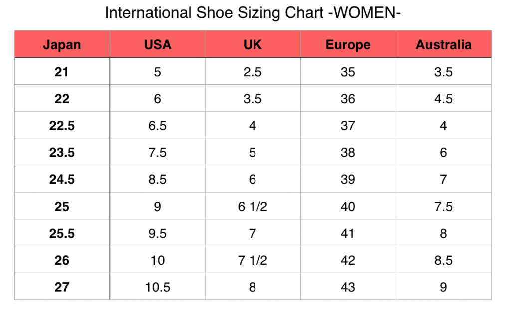 Japanese Shoe Size Chart