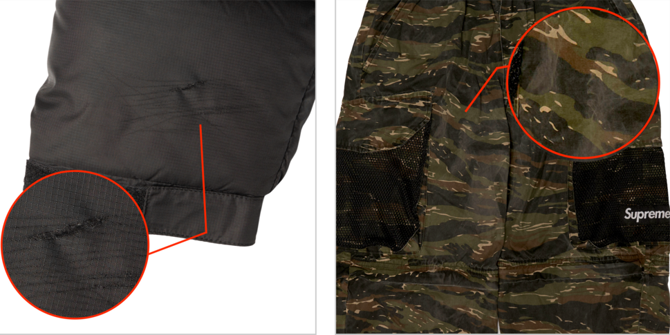日本二手服饰 SNKRDUNK官方品质指南 状态分级 有伤痕或脏污 官方实例 穿着造成的大片损伤