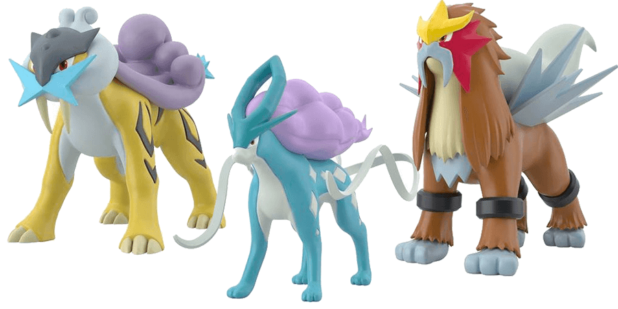 Pokemon Scale World Johto Region Entei, Suicune, and Raikou