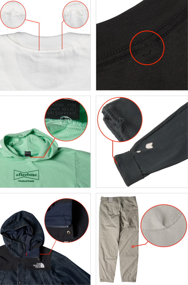 SNKRDUNK official quality guide for Japan streetwear and apparel, brand-new apparel: Loose threads and damage, within standard (OK) official example
