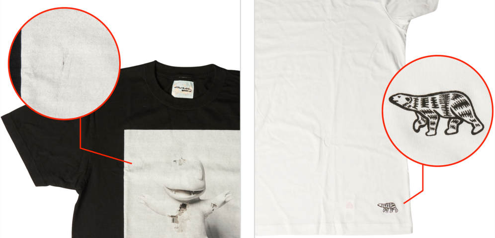 SNKRDUNK official quality guide for Japan streetwear and apparel, brand-new apparel: Print cracking, within standard (OK) official example