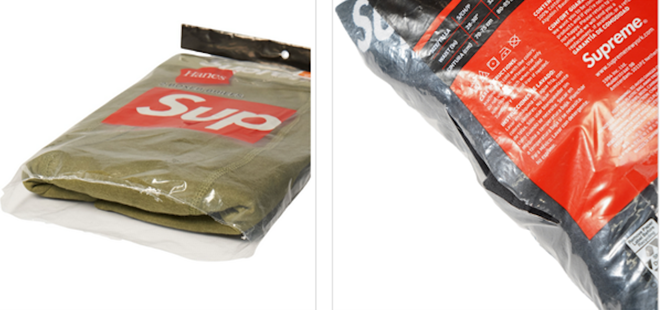 SNKRDUNK official quality guide for Japan streetwear and apparel, brand-new apparel: Opened or damaged packaging (underwear and other hygiene items), outside standard (NG) official example