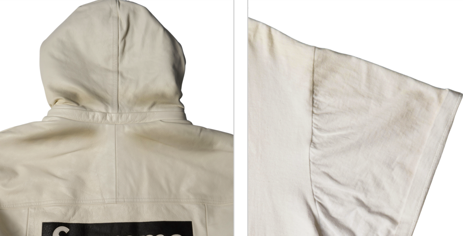 SNKRDUNK official quality guide for Japan pre-owned apparel, condition grade Poor condition, official example: Very strong stains, yellowing or darkening