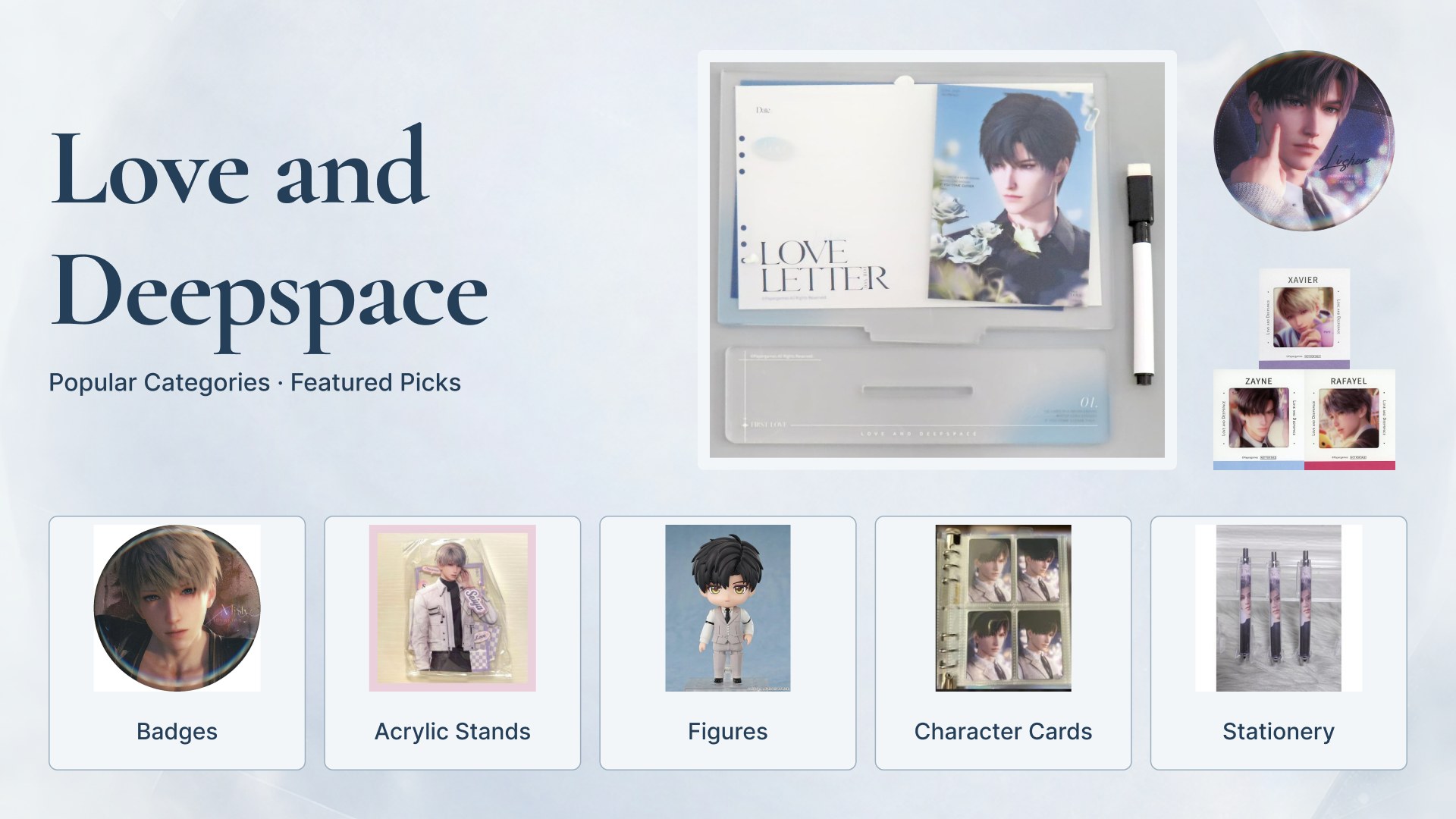 Love and Deepspace Zayne merchandise picks, proxy shopping via FROM JAPAN