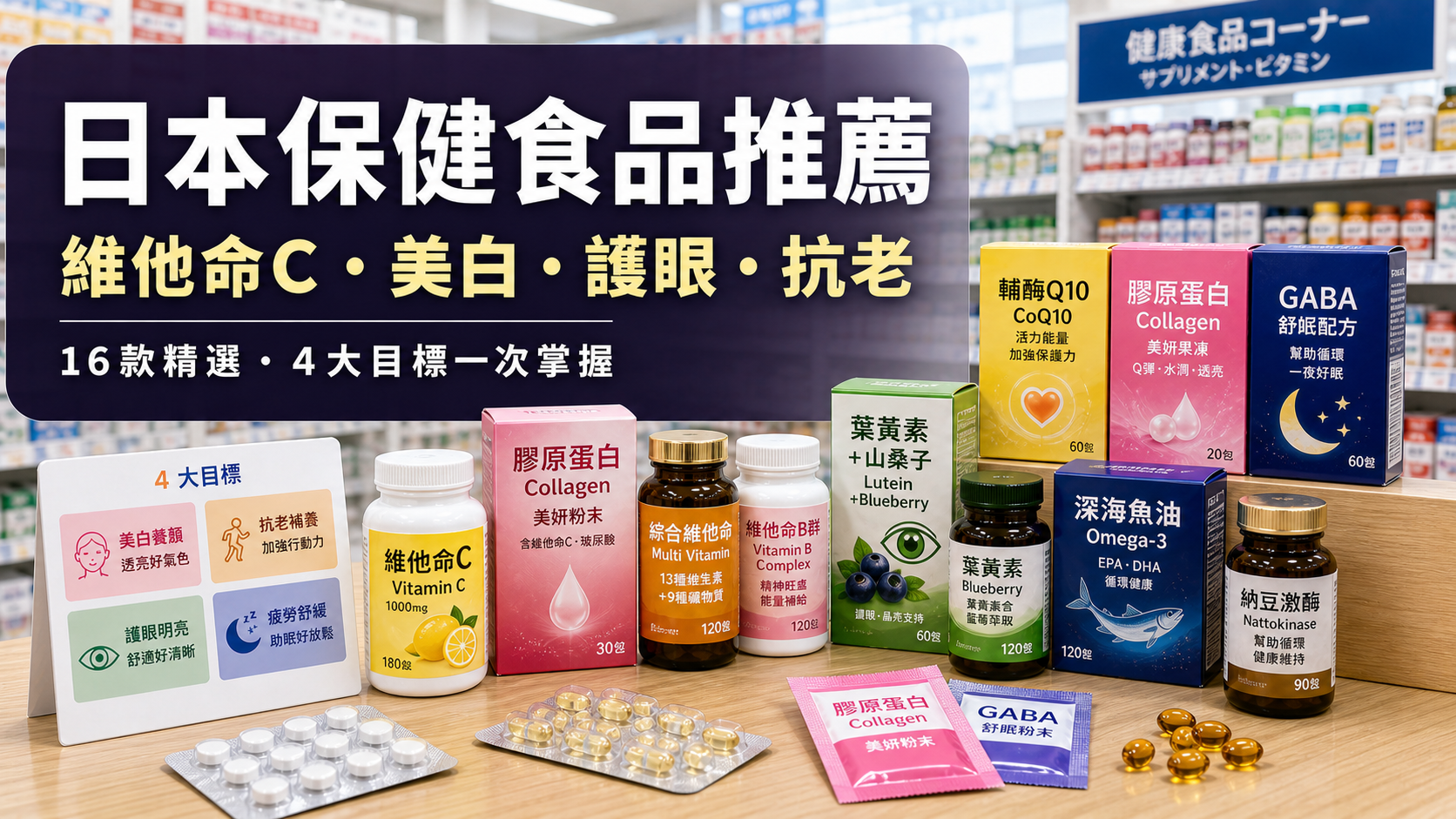 2026日本保健食品推薦 維他命C・納豆激酶・葉黃素 完整選購指南 日本藥妝店保健食品陳列