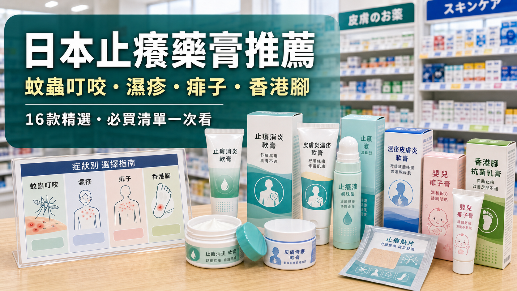 2026日本止癢藥膏推薦 蚊蟲叮咬・濕疹・痱子・香港腳對策 日本藥妝店止癢藥膏陳列
