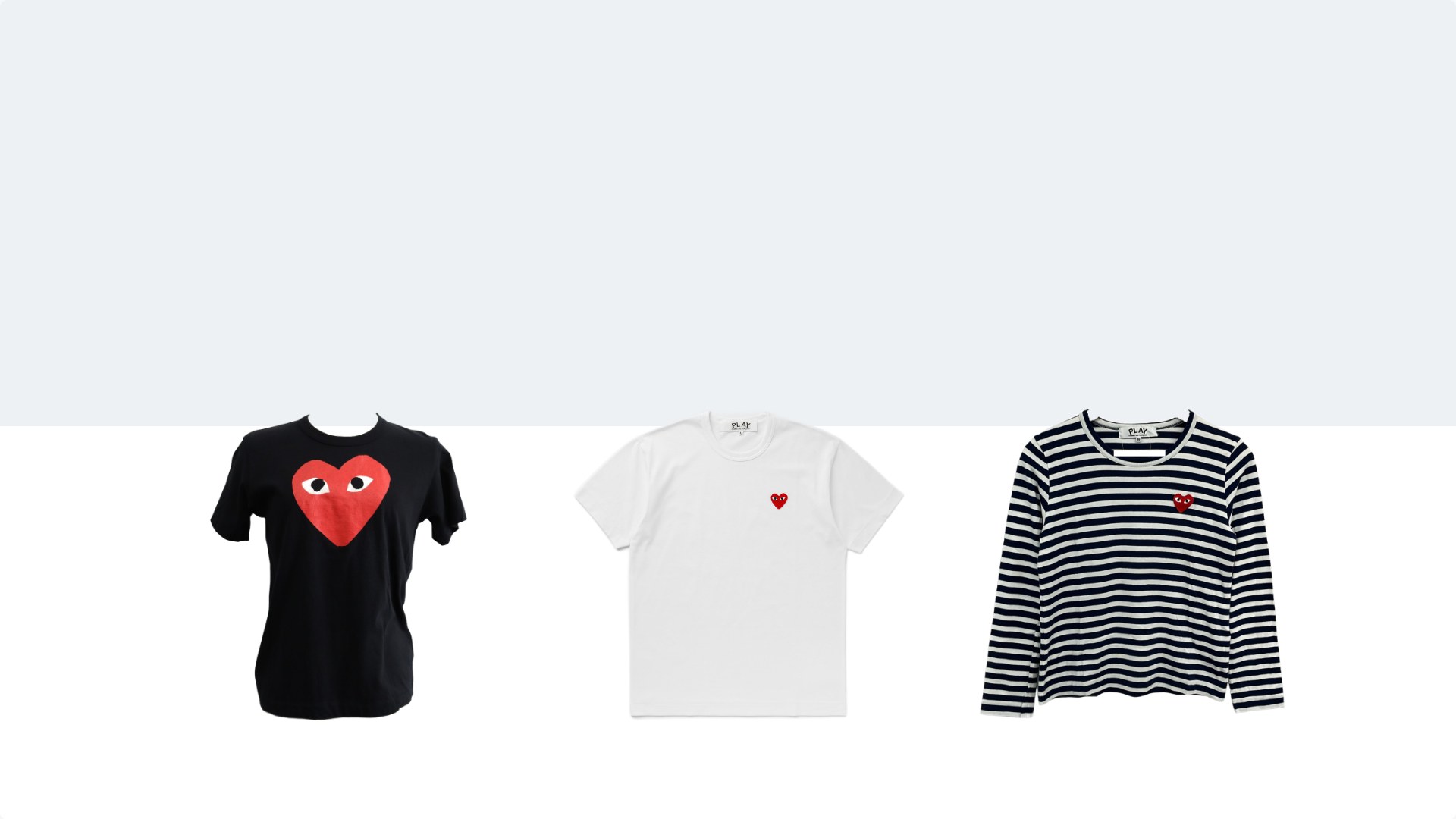 COMME des GARCONS PLAY 紅心 Logo 上衣 3 款精選 日本代購：AZ-T111 半袖T恤、橫紋長袖上衣與 RED HEART EMBLEM TEE
